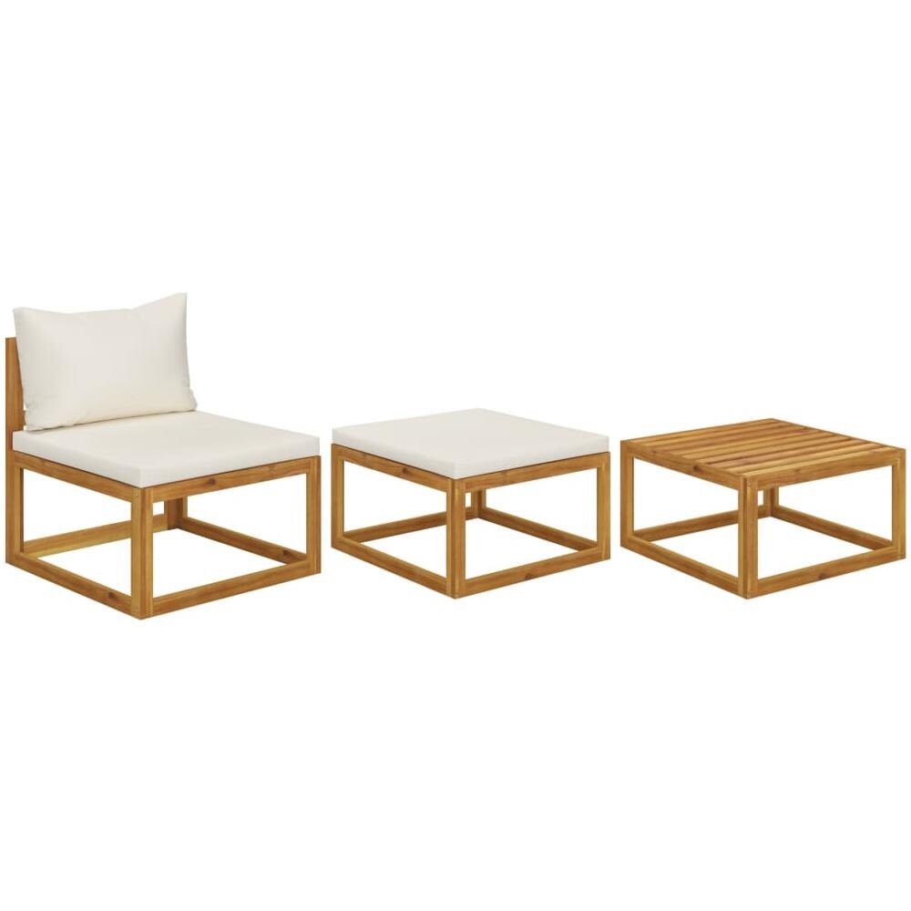 Set Divani Da Giardino 3 Pz Con Cuscini Crema In Legno Acacia - Foto 1