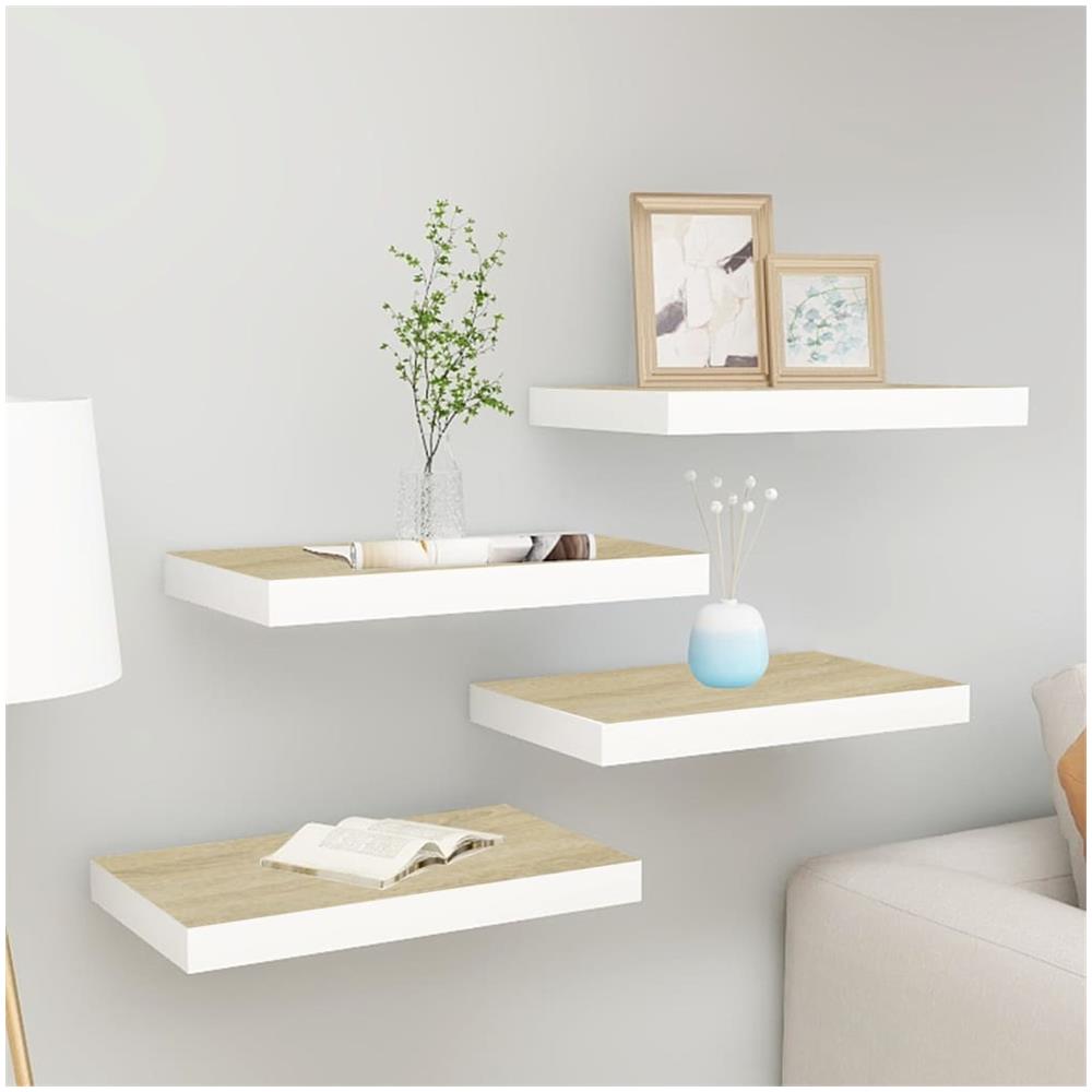 Scaffali A Parete 4 Pz Rovere E Bianco 50x23x3,8 Cm In Mdf - Foto 1