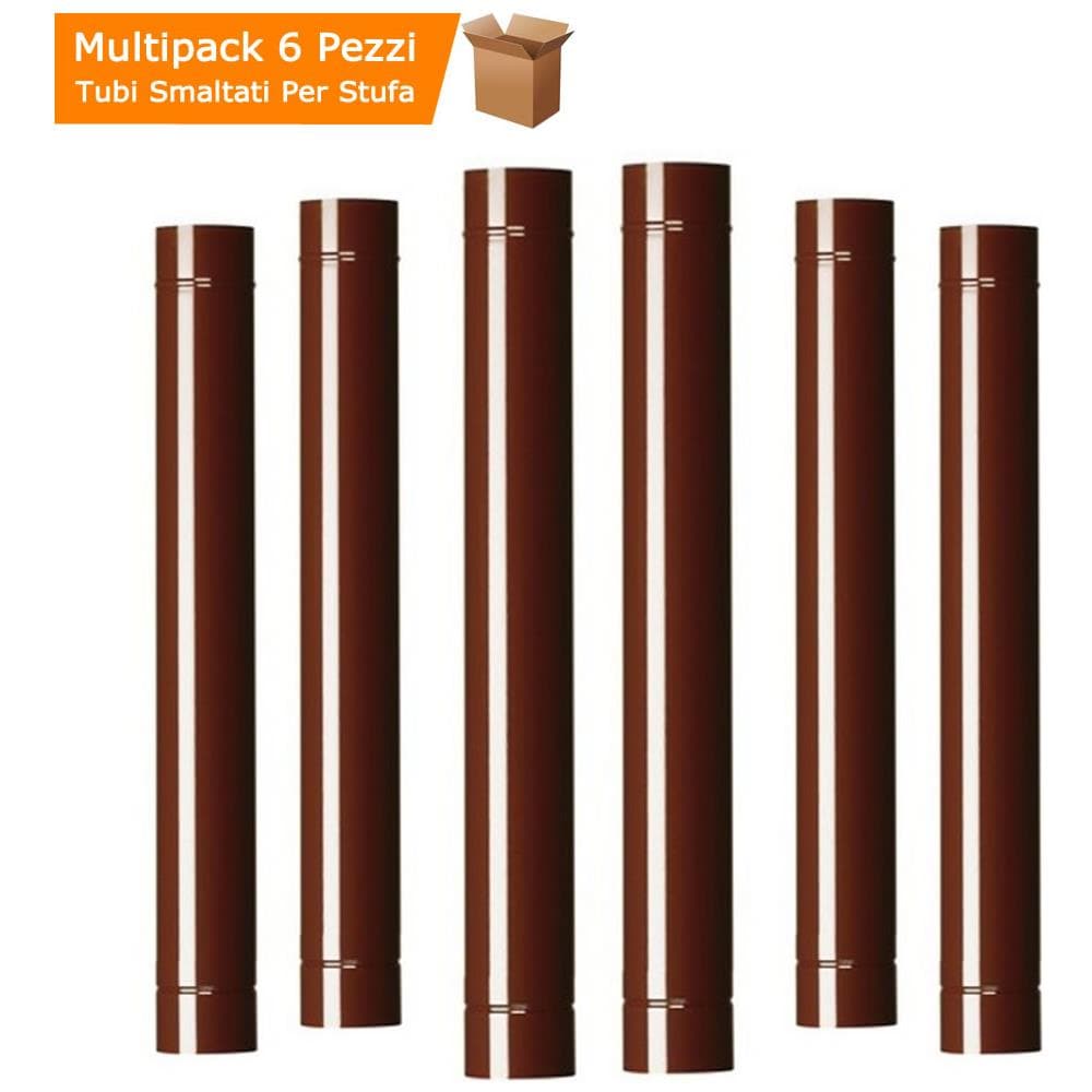 Multipack 6 Pezzi Tubi Per Stufa Smaltati Marrone A Legna Cm 100 X Cm 12 - Foto 1