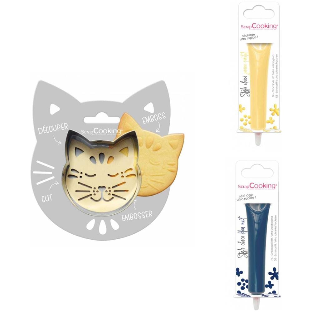 Kit Biscotti Per Gatti + 2 Penne Al Cioccolato Giallo Pastello E Blu Notte - Foto 1