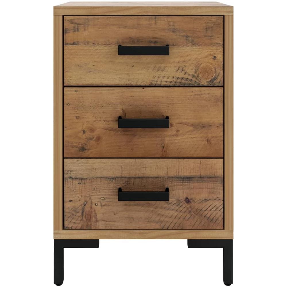 Comodino Marrone 40x30x55 cm Legno Massello di Pino Riciclato - Foto 3