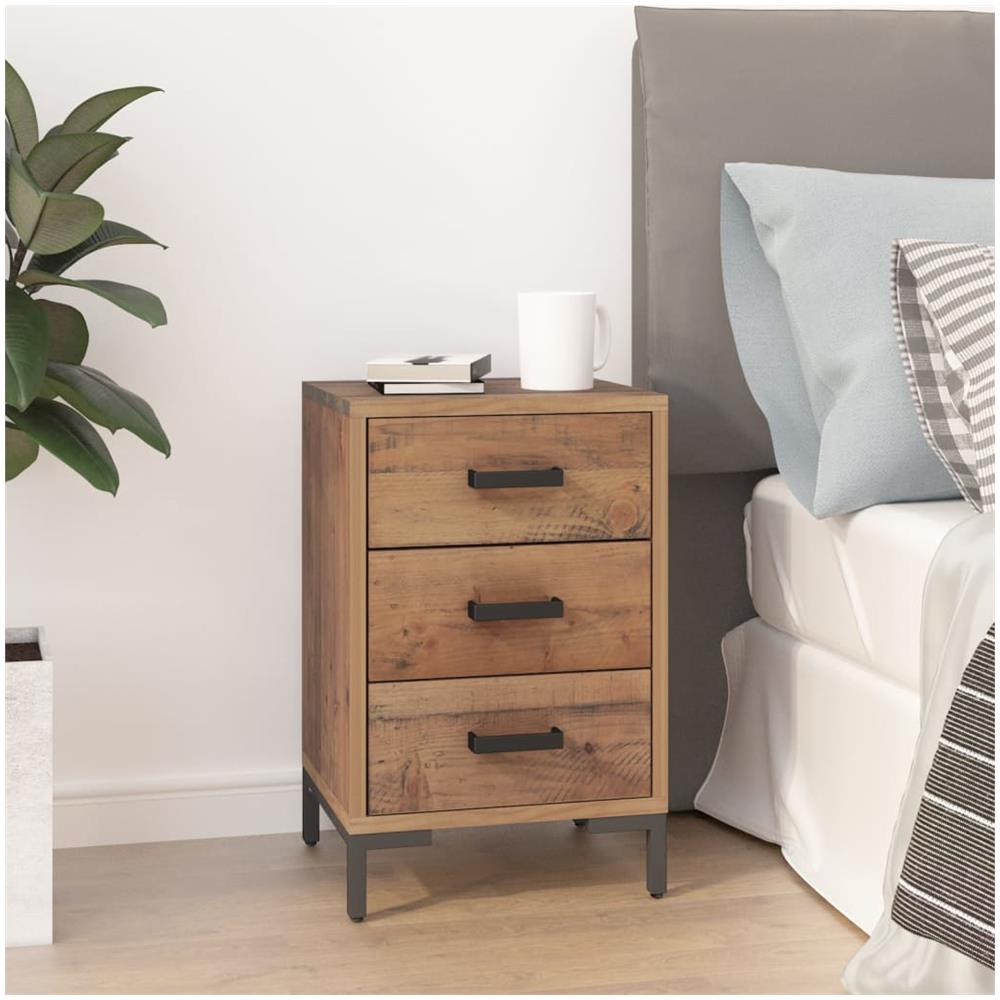 Comodino Marrone 40x30x55 cm Legno Massello di Pino Riciclato - Foto 1