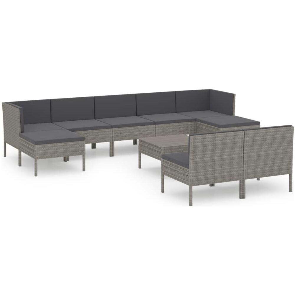 Set Divani Da Giardino 10 Pz Con Cuscini In Polyrattan Grigio - Foto 2