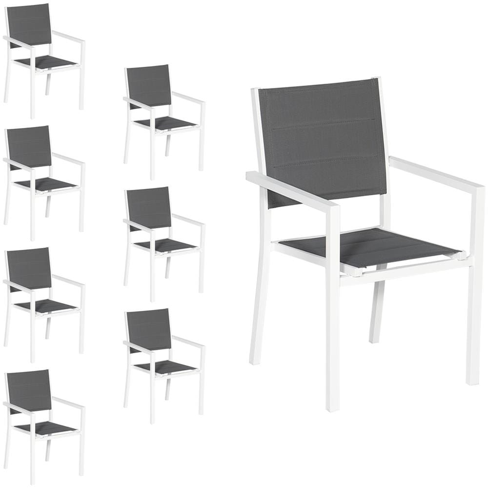 Set Di 8 Sedie Imbottite In Alluminio Bianco - Textilene Grigio - Foto 1