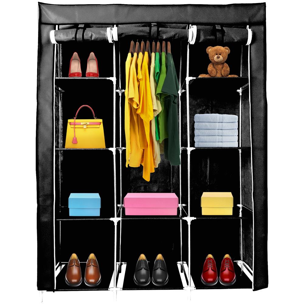 Guardaroba In Tessuto Con Ante Con Cerniera Home Misura 170x130x45 Cm Nero - Foto 1