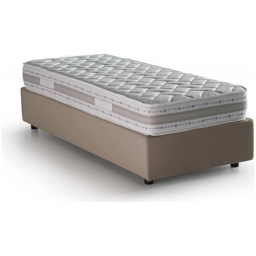 Letto Singolo Asia, Letto Contenitore Con Rivestimento In Tessuto, 100% Made In Italy, Apertura Frontale, Adatto Per Materasso Cm 80x190, Tortora - Foto 2