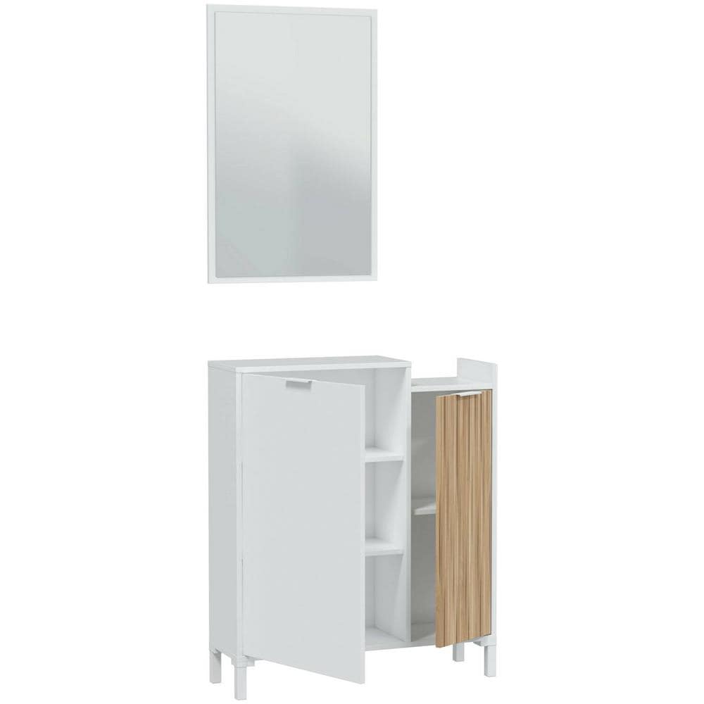 Mobile Da Ingresso Williamsport, Entratina A 2 Ante, Armadio Con Specchio, Portaoggetti Multifunzione, 77x24h91 Cm, Bianco E Rovere - Foto 2