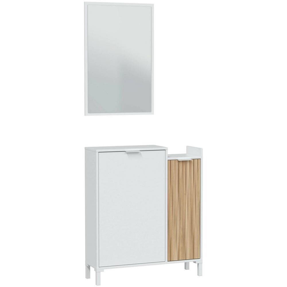 Mobile Da Ingresso Williamsport, Entratina A 2 Ante, Armadio Con Specchio, Portaoggetti Multifunzione, 77x24h91 Cm, Bianco E Rovere - Foto 4