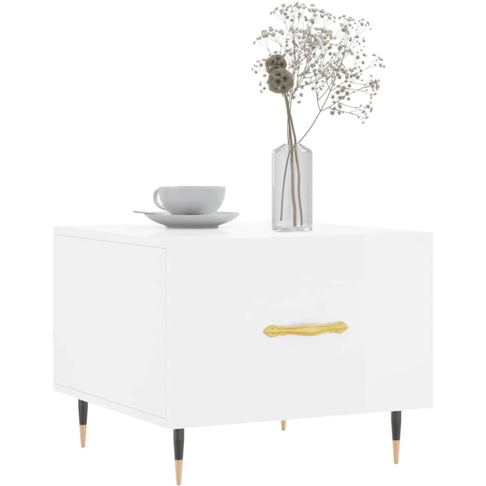 Tavolino Da Salotto Bianco Lucido 50x50x40 Cm Legno Multistrato - Foto 3