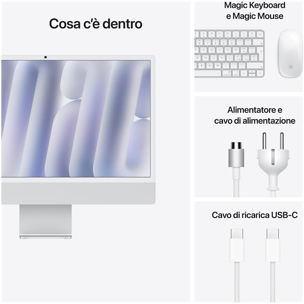 iMac 24"Retina Display 4,5K Chip M4 con CPU 8-core GPU 8-core 16GB 256GB SSD Argento - Foto 8