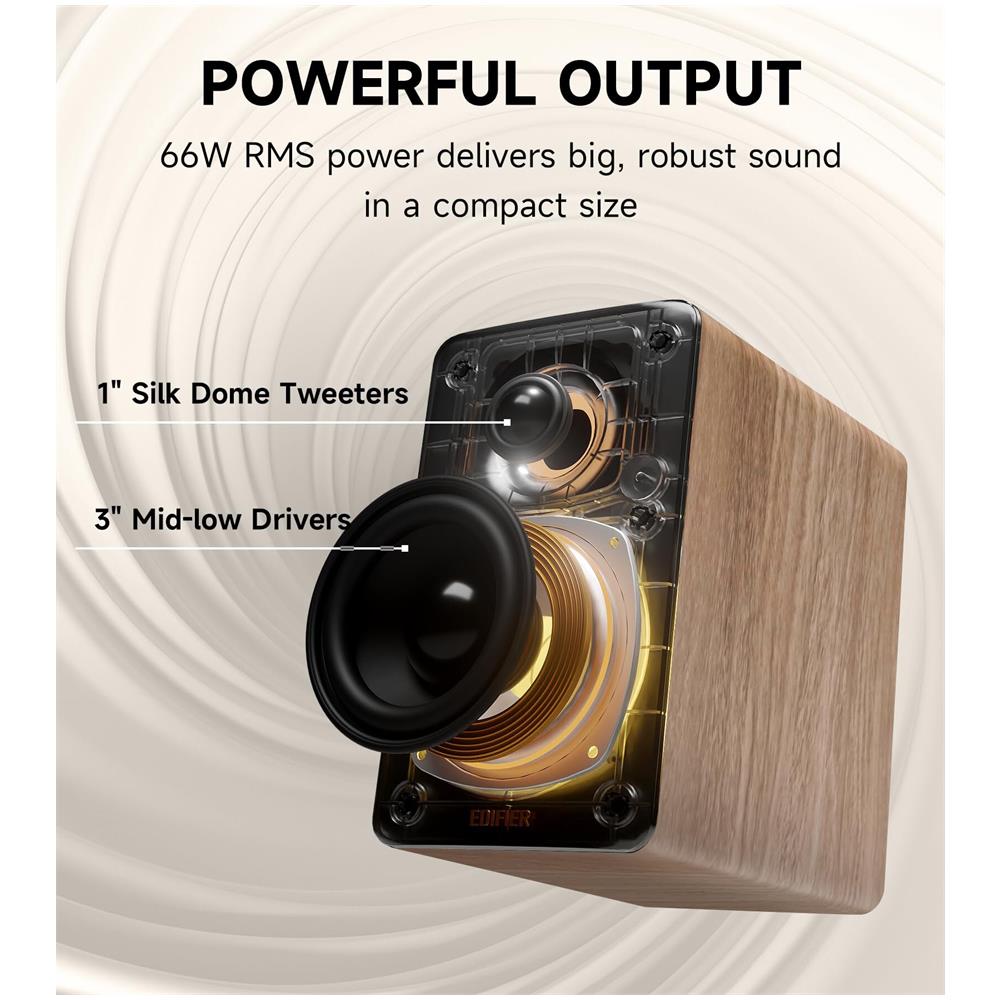 M60 Diffusori multimediali Bluetooth, 66W RMS, Hi-Res LDAC, USB-C, diffusori da scrivania, rovere - Foto 1