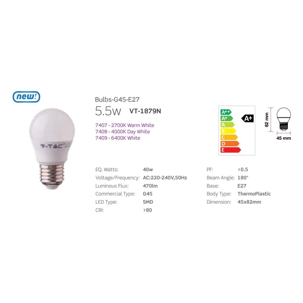 Lampadine Led E27 5.5w G45 Miniglobo Luce Calda 2700k V Tac Vt-1879n 7407 - Foto 2