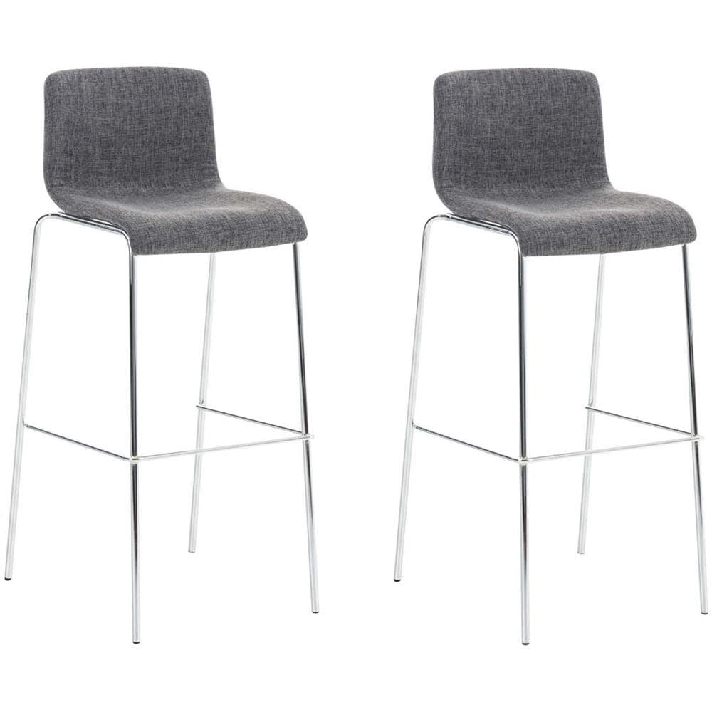 2 Sgabelli Alti HOOVER in Tessuto - Set 2 Sgabelli Bar Design H76 cm I Sedie Sgabello Ergonomiche con Schienale Grigio Chiaro Cromato - Foto 1