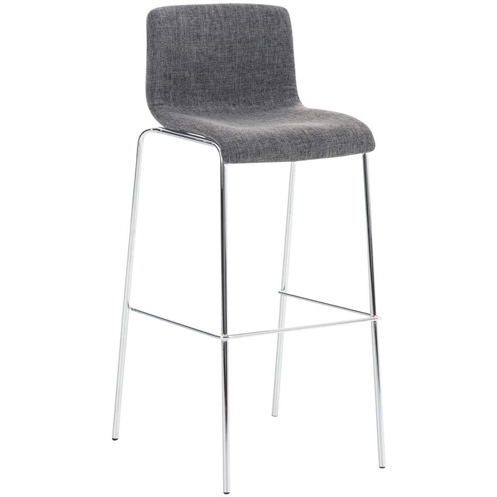 2 Sgabelli Alti HOOVER in Tessuto - Set 2 Sgabelli Bar Design H76 cm I Sedie Sgabello Ergonomiche con Schienale Grigio Chiaro Cromato - Foto 2
