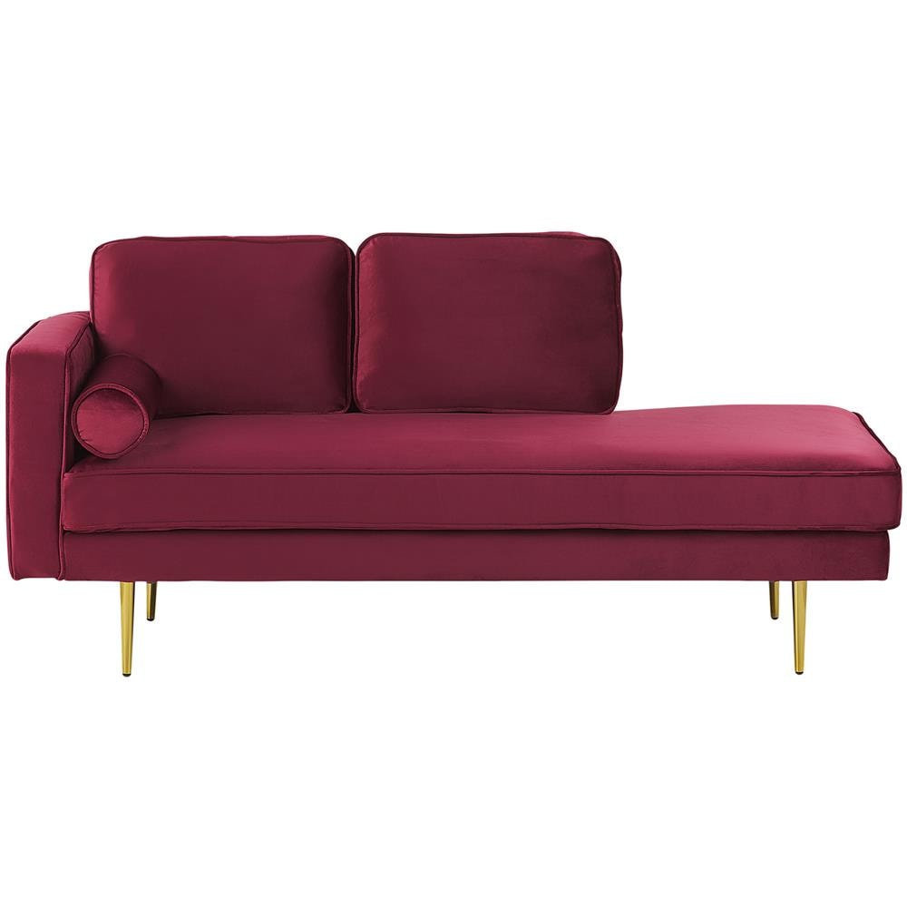 Chaise Longue In Velluto Rosso Scuro Sinistra Miramas - Foto 1