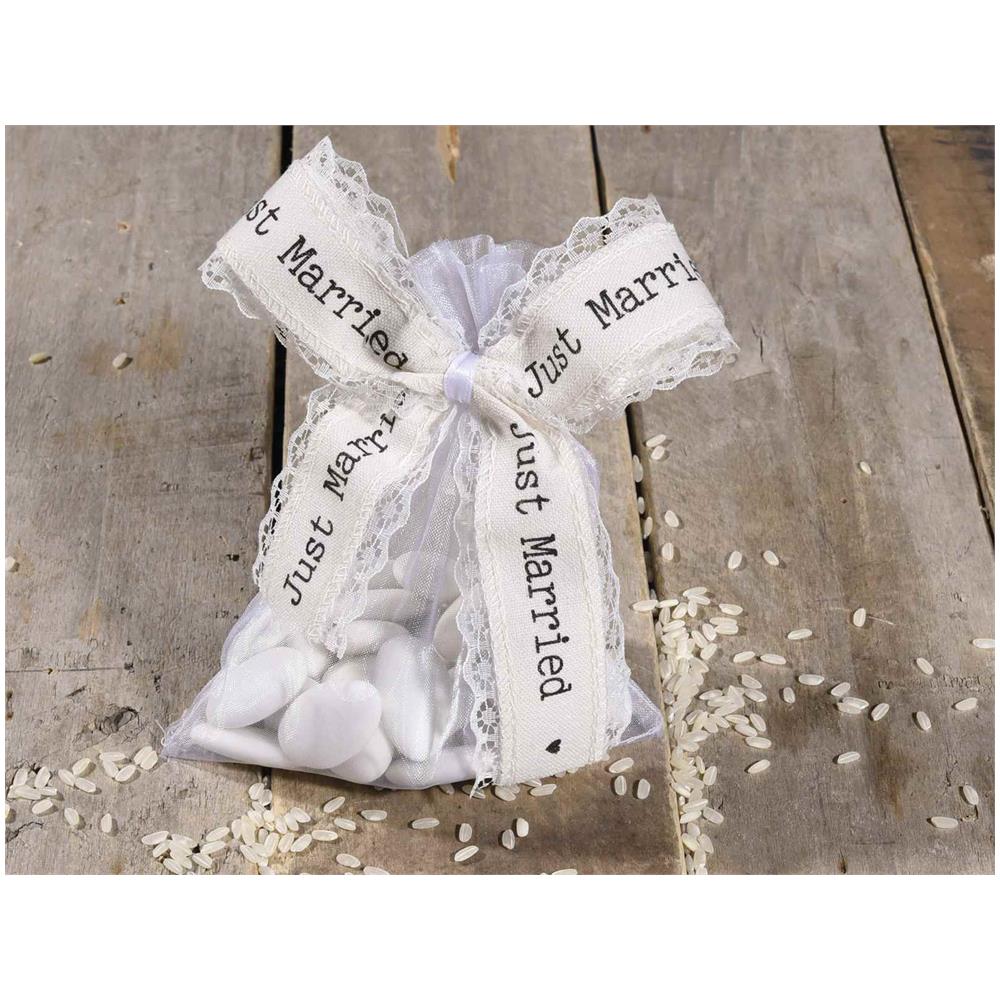 Nastro Con Scritta Just Married In Stoffa E Pizzo Per Bomboniere Fai Da Te - Foto 2