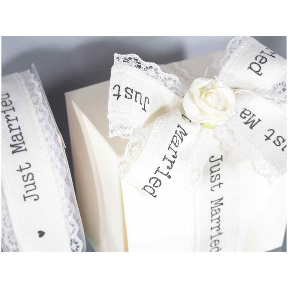 Nastro Con Scritta Just Married In Stoffa E Pizzo Per Bomboniere Fai Da Te - Foto 3