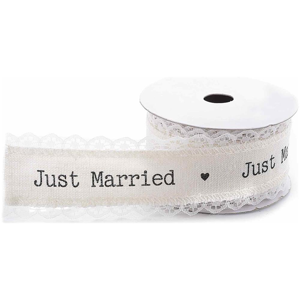 Nastro Con Scritta Just Married In Stoffa E Pizzo Per Bomboniere Fai Da Te - Foto 1