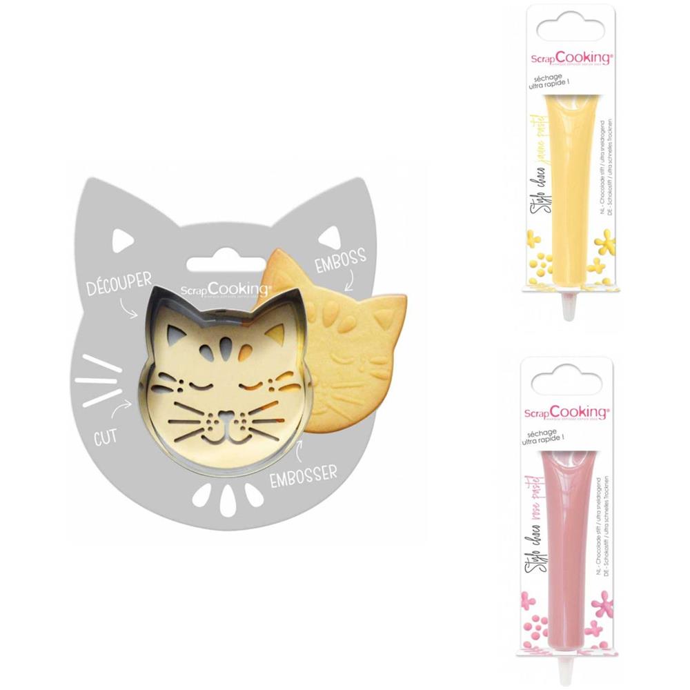 Kit Biscotti Per Gatti + 2 Penne Al Cioccolato Giallo Pastello E Rosa Pastello - Foto 1