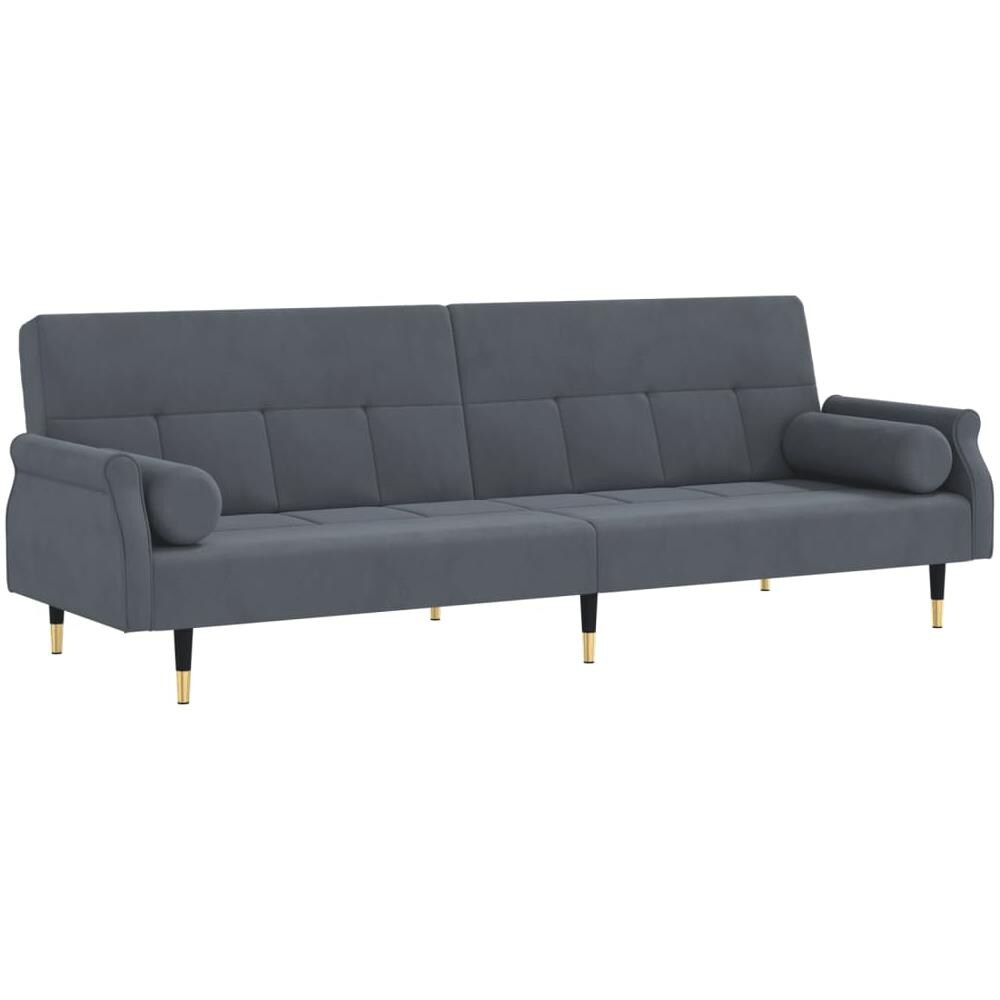 Divano Letto Con Cuscini Grigio Scuro In Velluto - Foto 1