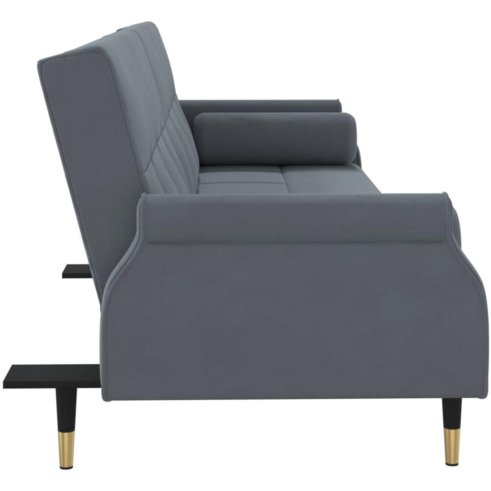 Divano Letto Con Cuscini Grigio Scuro In Velluto - Foto 2