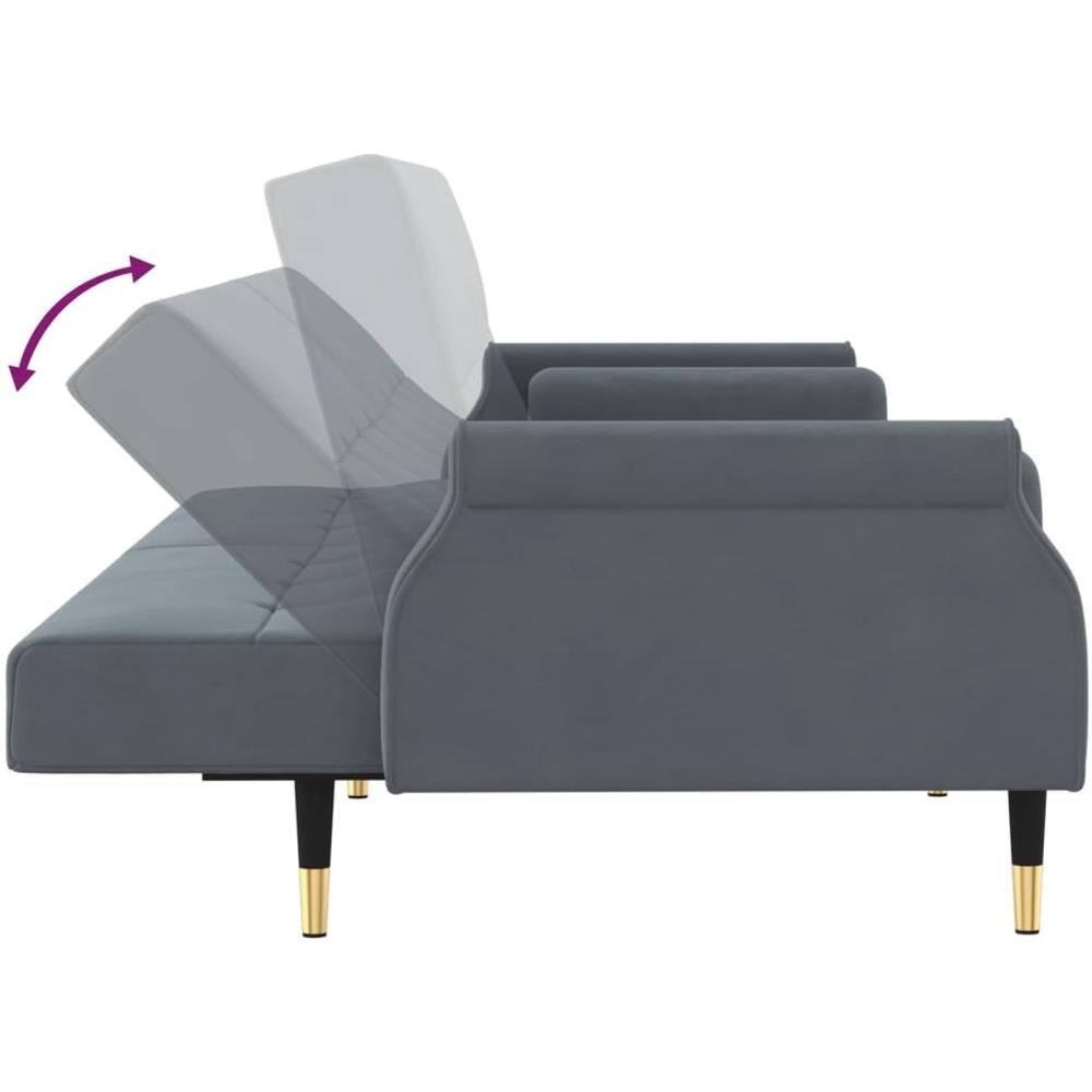 Divano Letto Con Cuscini Grigio Scuro In Velluto - Foto 9