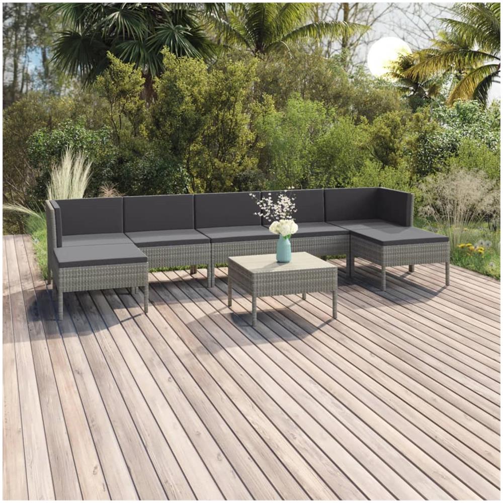 Set Divani Da Giardino 8 Pz Con Cuscini In Polyrattan Grigio - Foto 1