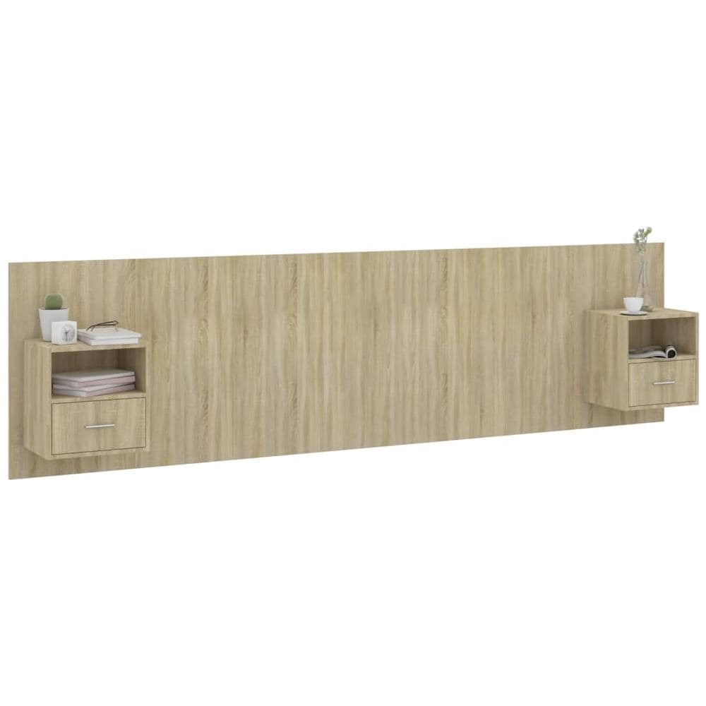 Testiera Letto Con Armadietti Legno Multistrato Rovere Sonoma - Foto 3