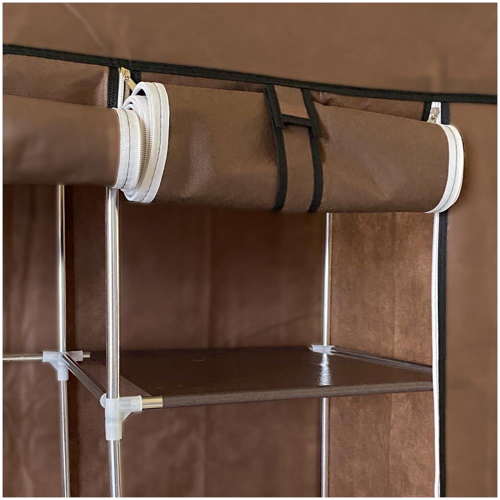 Armadio Spogliatoio In Tessuto Con Ante Con Cerniera Home Misura 170x130x45 Cm Marrone - Foto 2