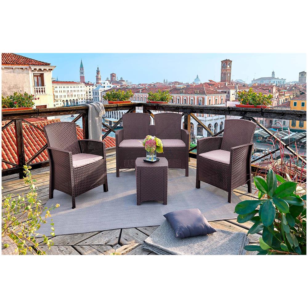 Set Salotto Da Esterno Eustachia, Salottino Outdoor, Set Da Balcone O Giardino, Composizione Soggiorno Per Esterni, Made In Italy, Marrone - Foto 1