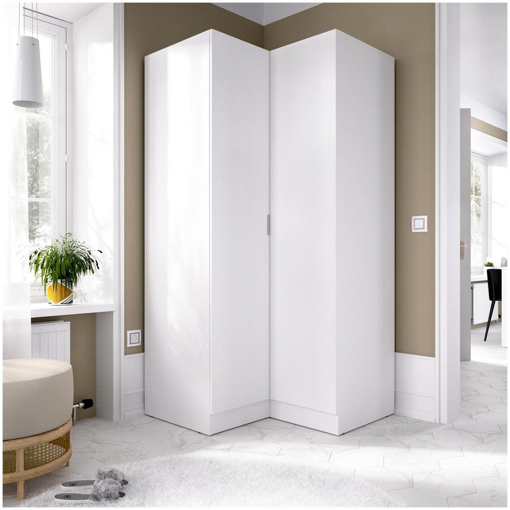 Guardaroba Elgon, Mobile Angolare Per Camera Da Letto, Armadio Appendiabiti Ad Angolo A 2 Ante Battenti, 91x93h184 Cm, Bianco - Foto 1