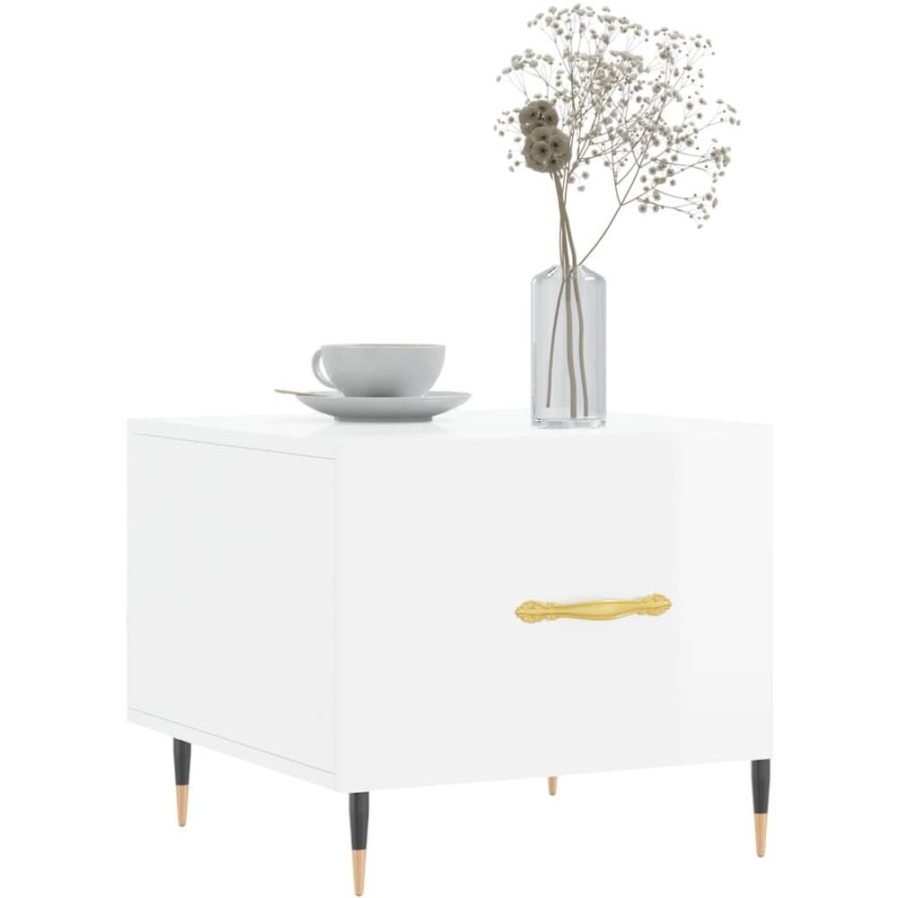 Tavolini Salotto 2pz Bianco Lucido 50x50x40cm Legno Multistrato - Foto 3