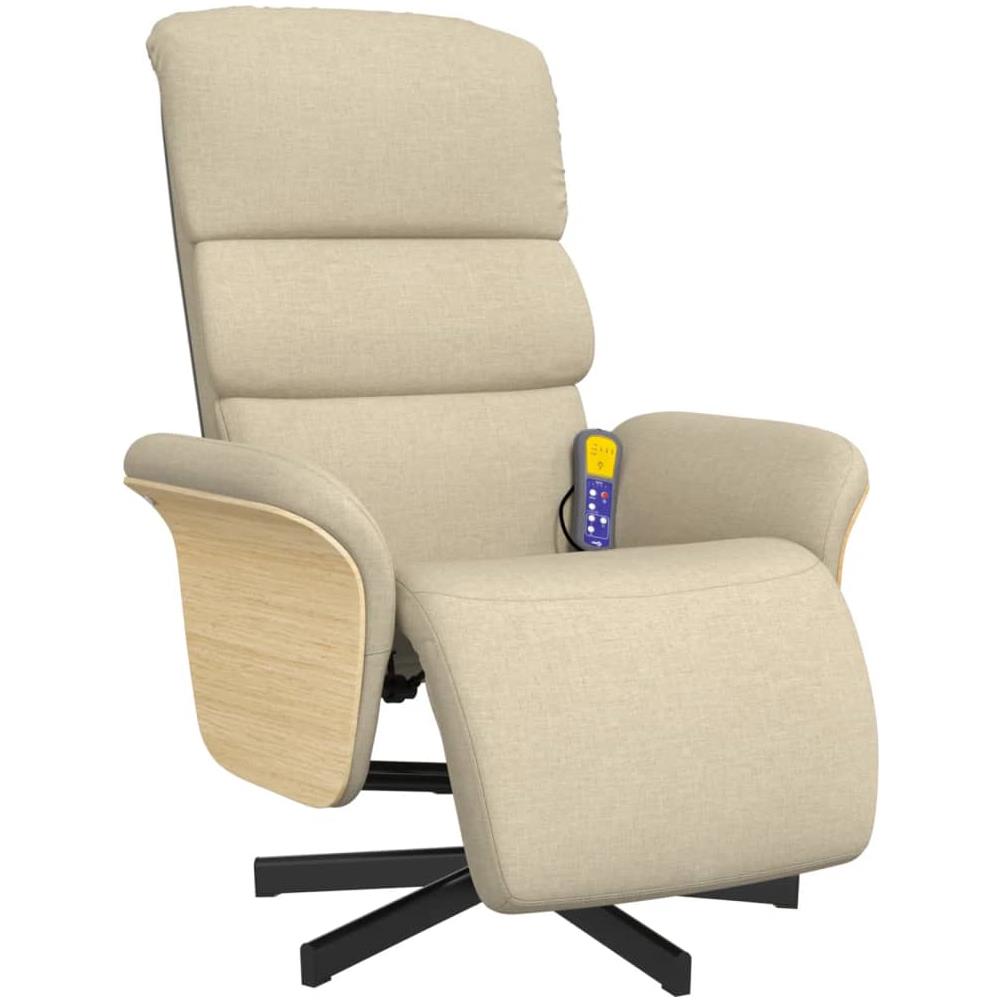 Poltrona Reclinabile Massaggiante Con Poggiapiedi Crema Tessuto - Foto 2