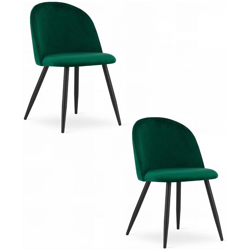 BELLO Sedia in velluto verde con gambe nere, set da 2 - Foto 1