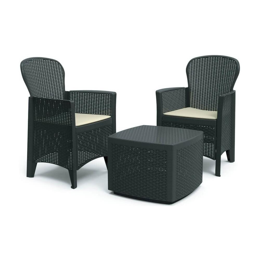 Set da Giardino 2 Poltrone 1 tavolino Con Cuscino Antracite - Modello Tree - Foto 1