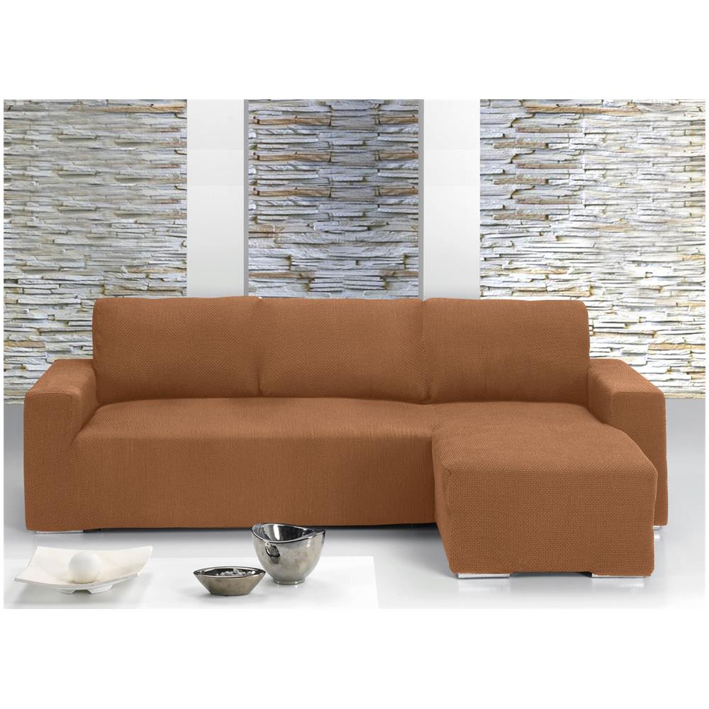 Copridivano Con Penisola Chaise Longue Tinta Unita Arancio Mod Capri Destra Arancio - Foto 1