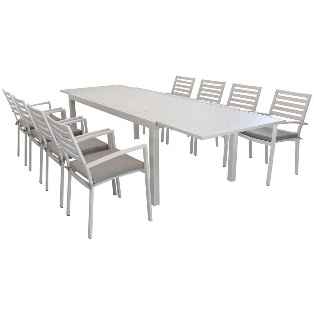 Set Tavolo Giardino Allungabile Rettangolare 200/300 X 100 Con 8 Poltrone In Alluminio Tortora Per Esterno - Foto 1