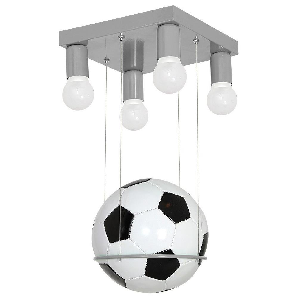 9830 Lampadario In Acciaio Da Soffitto Per Cameretta Bambini Con Vero Pallone, Plafoniera Football4, Grigio. - Foto 1