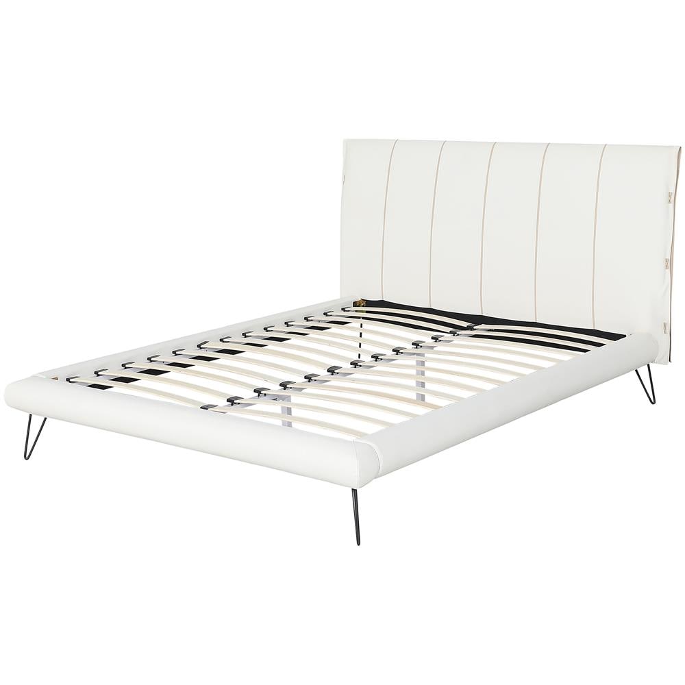 Letto A Doghe In Similpelle Bianco 160 X 200 Cm Betin - Foto 2
