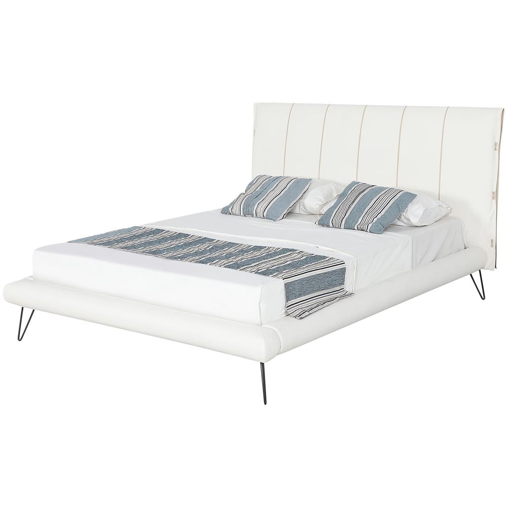 Letto A Doghe In Similpelle Bianco 160 X 200 Cm Betin - Foto 1