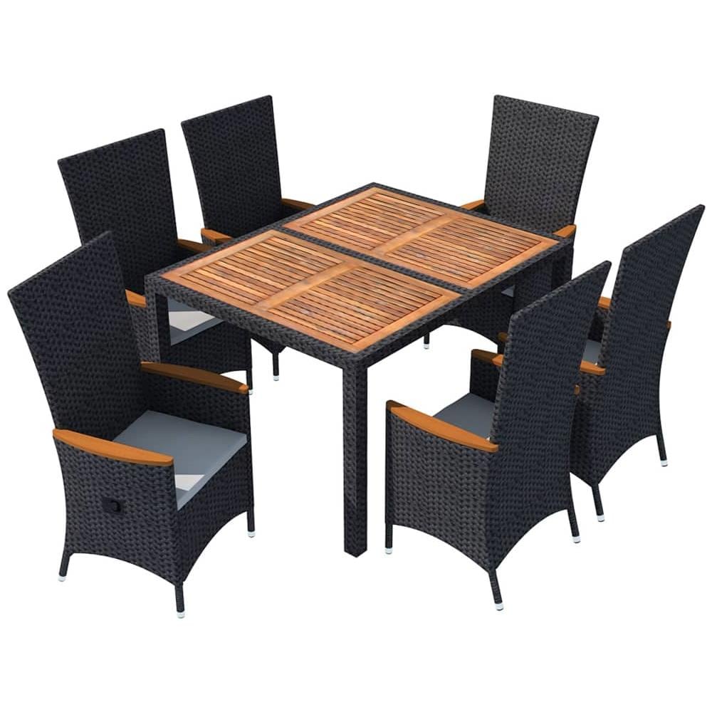 Set Da Pranzo Da Giardino 7 Pz In Polyrattan E Acacia Nero - Foto 2