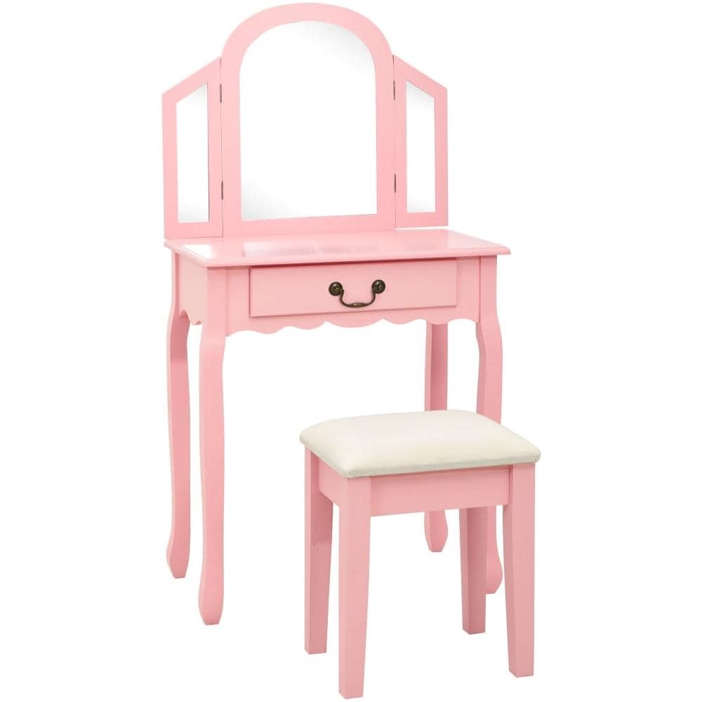Tavolo Da Trucco Con Sgabello Rosa 65x36x128 Cm Paulownia E Mdf - Foto 1