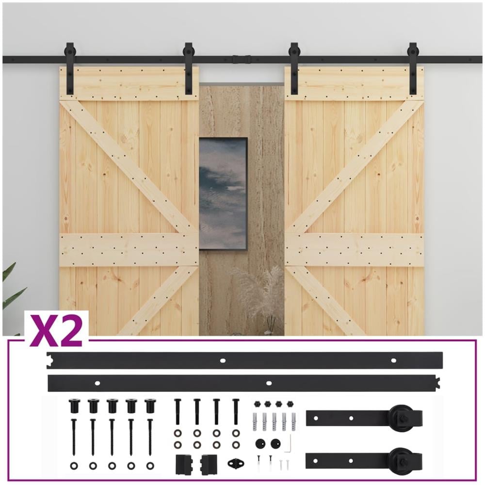 Porta Scorrevole con Set Hardware 80x210 cm in Legno di Pino - Foto 1