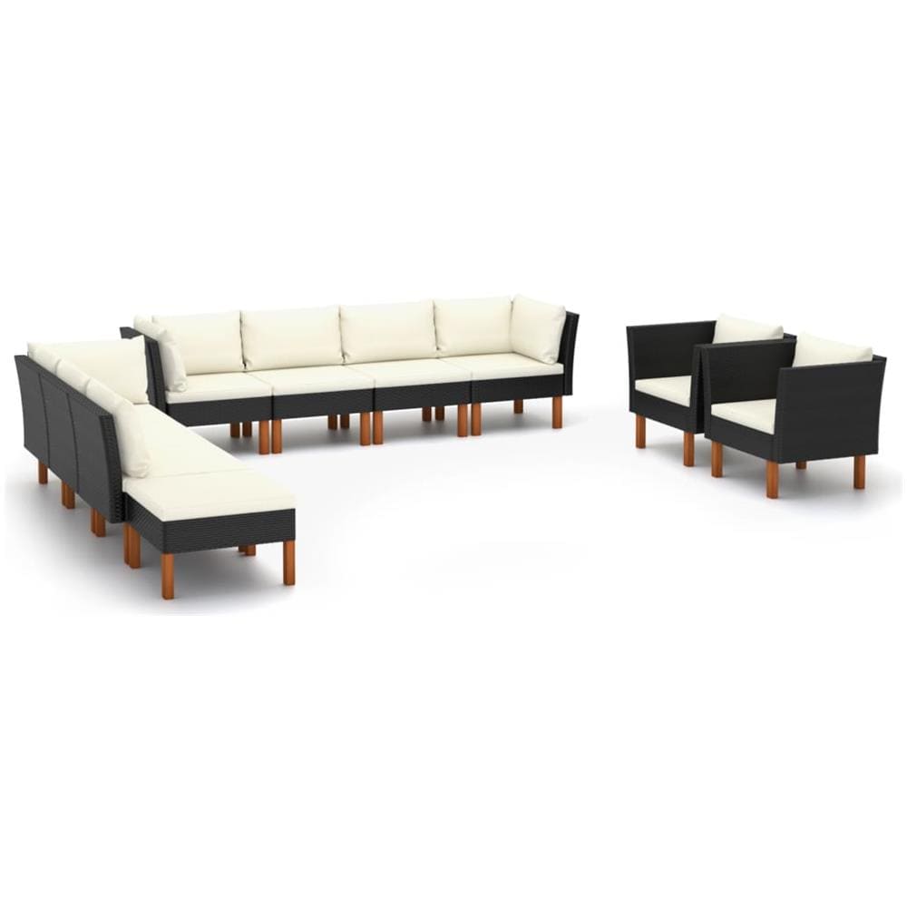 Set Divani Da Giardino 10 Pz Polyrattan Legno Di Eucalipto Nero - Foto 1