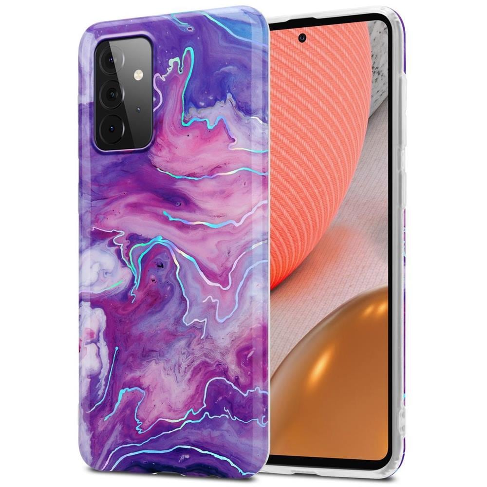 Custodia Compatibile Con Samsung Galaxy A72 4g / 5g In Marmo Rosa Viola No. 19 - Coperchio Protettivo In Silicone Tpu Con Motivo A Mosaico - Foto 1