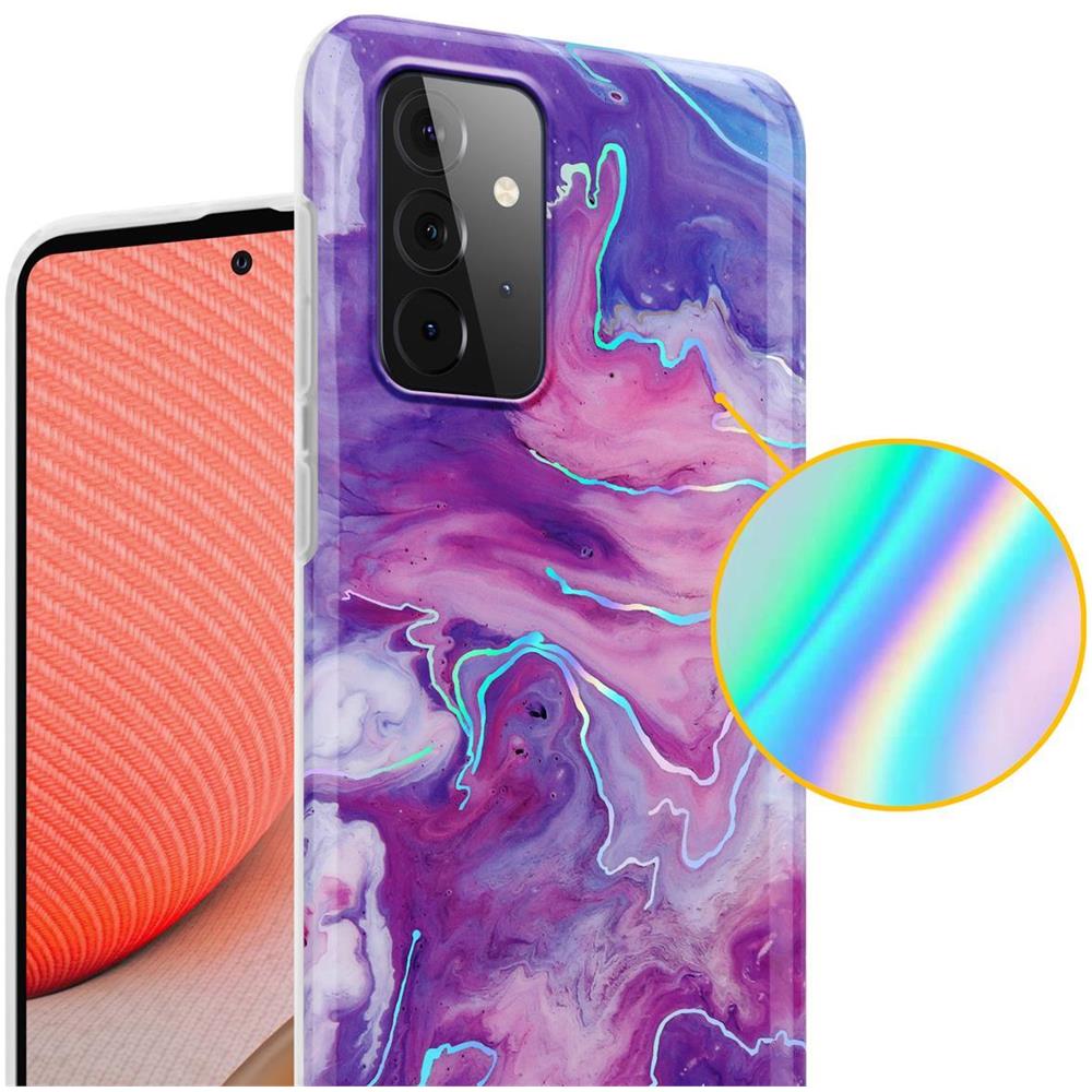 Custodia Compatibile Con Samsung Galaxy A72 4g / 5g In Marmo Rosa Viola No. 19 - Coperchio Protettivo In Silicone Tpu Con Motivo A Mosaico - Foto 2