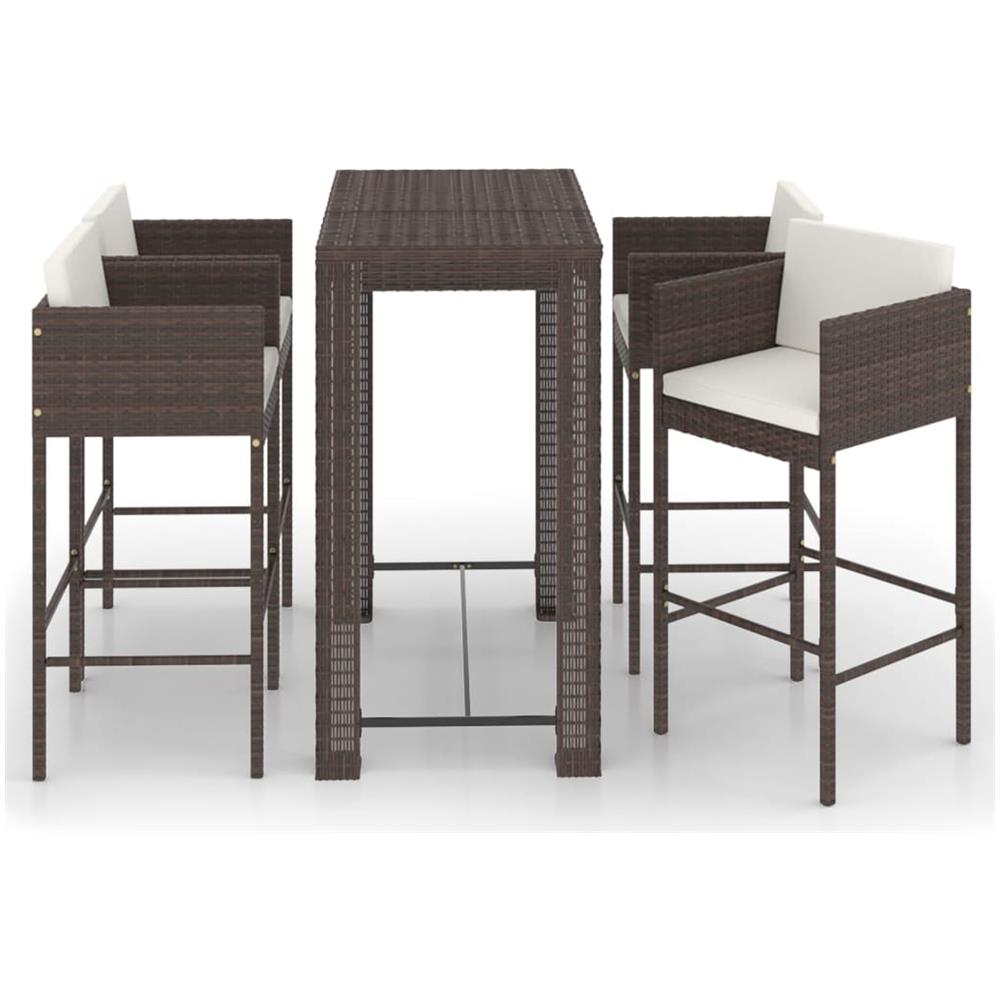 Set Da Bar Da Giardino 5 Pz Con Cuscini In Polyrattan Marrone - Foto 2