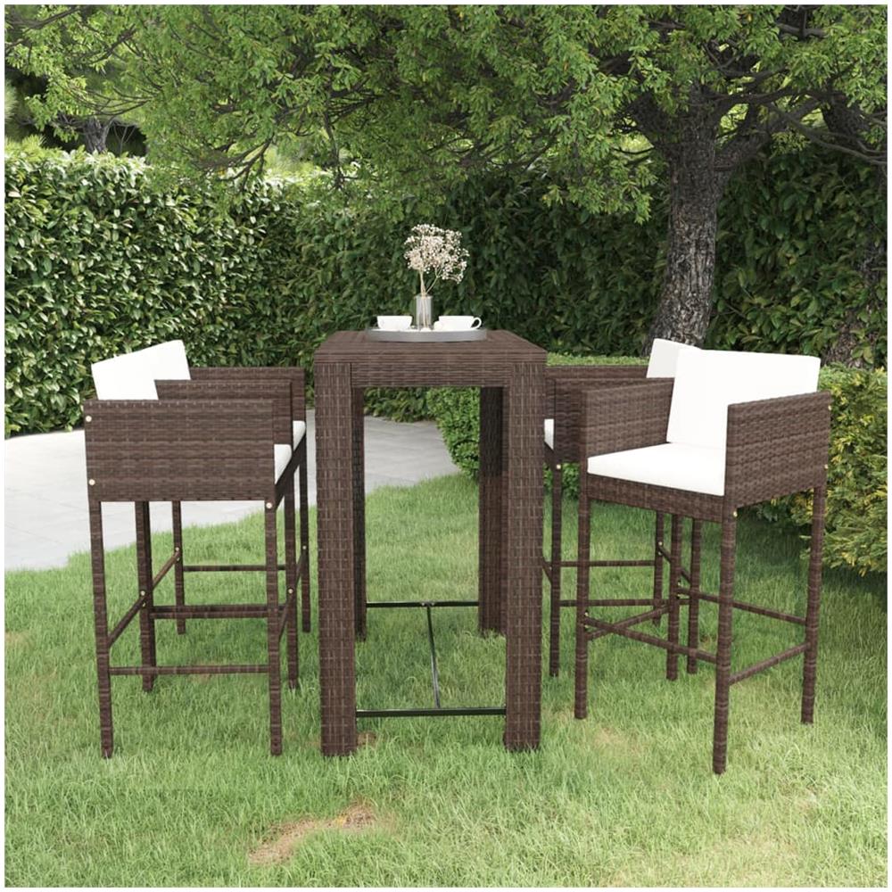 Set Da Bar Da Giardino 5 Pz Con Cuscini In Polyrattan Marrone - Foto 1