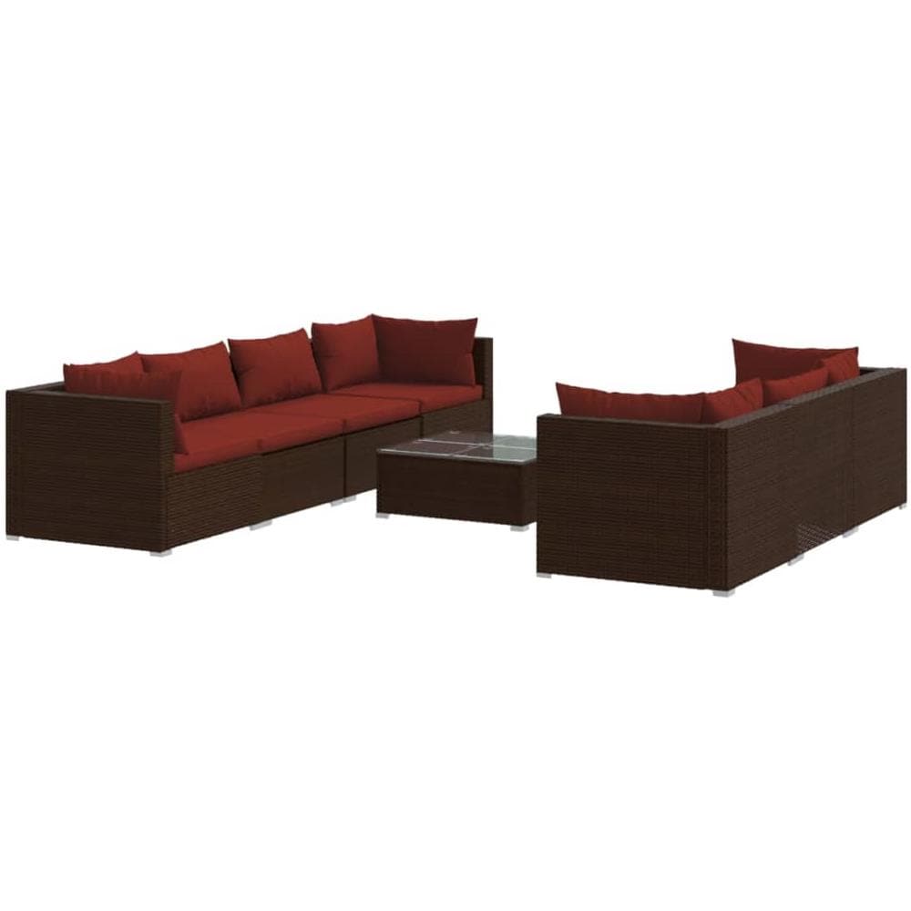 Set Divani Da Giardino 8 Pz Con Cuscini In Polyrattan Marrone - Foto 1