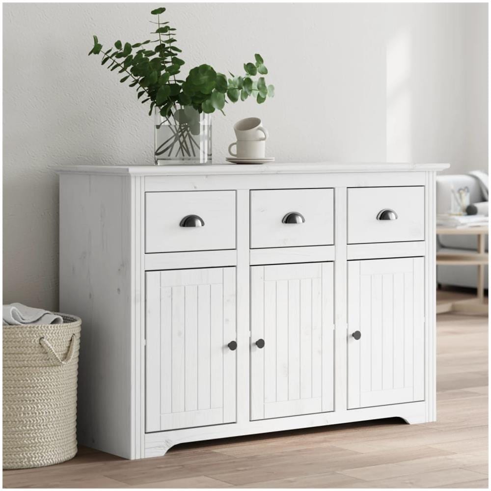 Credenza Bodo 115x43x79,5 Cm In Legno Massello Di Pino Bianco - Foto 1